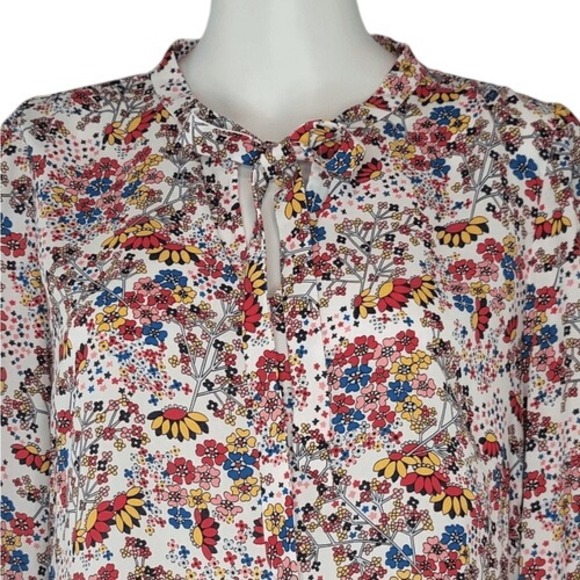 Talbots Meadow Floral Tie Neck Blouse - Picture 2 of 12